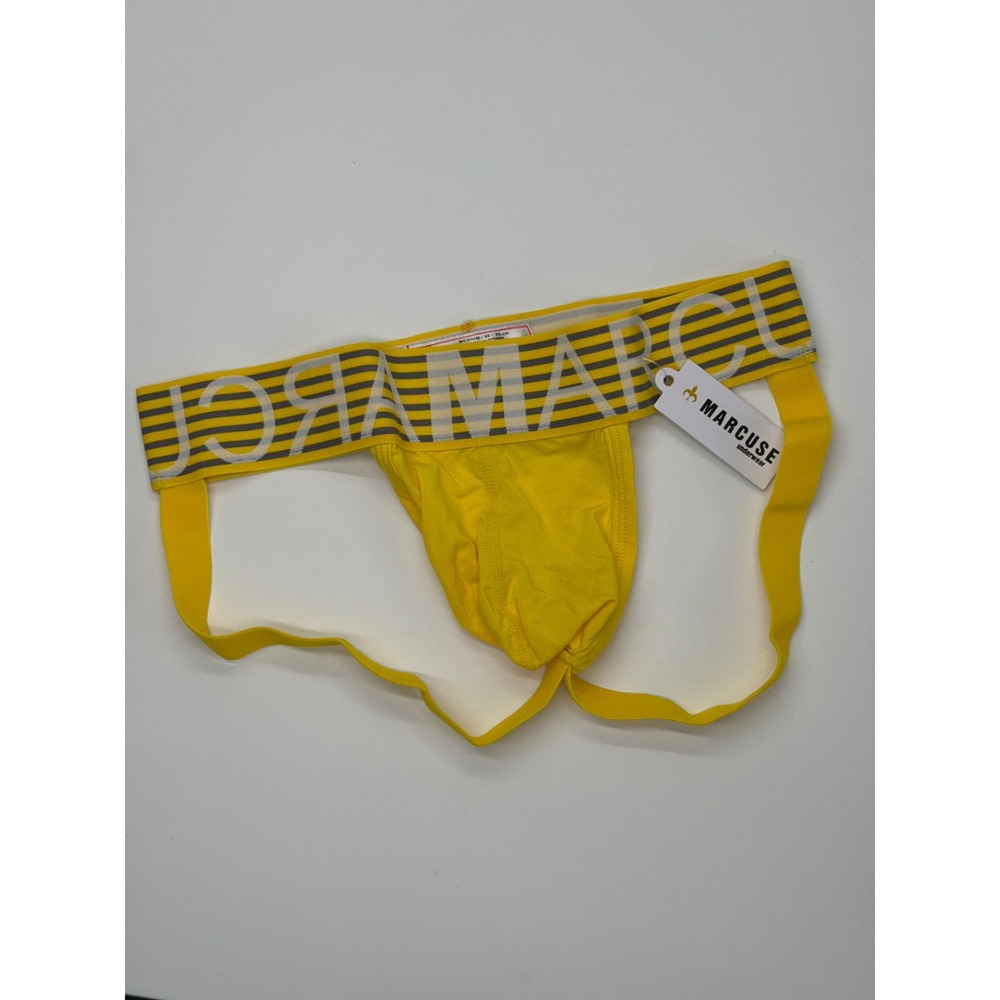 MARCUSE Brighten Jock Yellow Striped Logo Waistband Mens Underwear Medium NEW